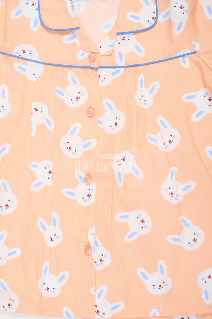 The Nesavu Night Dress Unisex Cotton Nightsuit Set with Bunny Print in Orange for Toddlers Nesavu Unisex Cotton Nightsuit Set with Bunny Print in Orange for Toddlers Nesavu