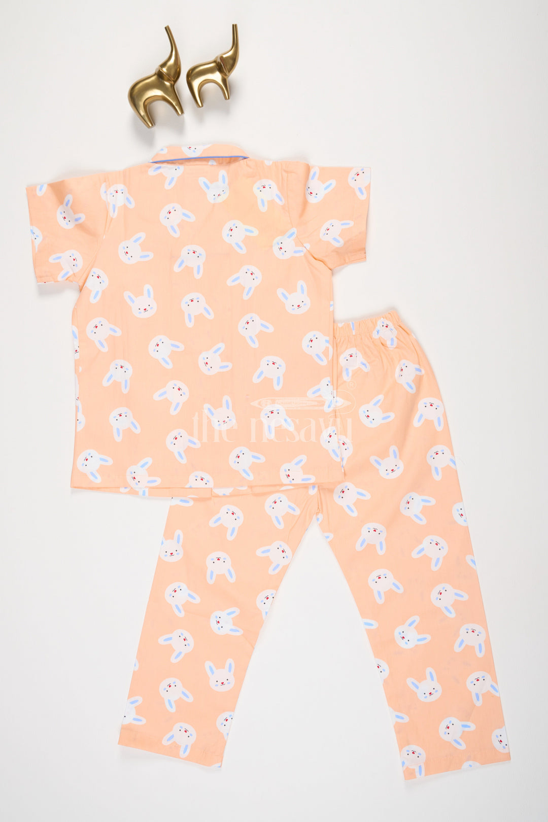 The Nesavu Night Dress Unisex Cotton Nightsuit Set with Bunny Print in Orange for Toddlers Nesavu Unisex Cotton Nightsuit Set with Bunny Print in Orange for Toddlers Nesavu