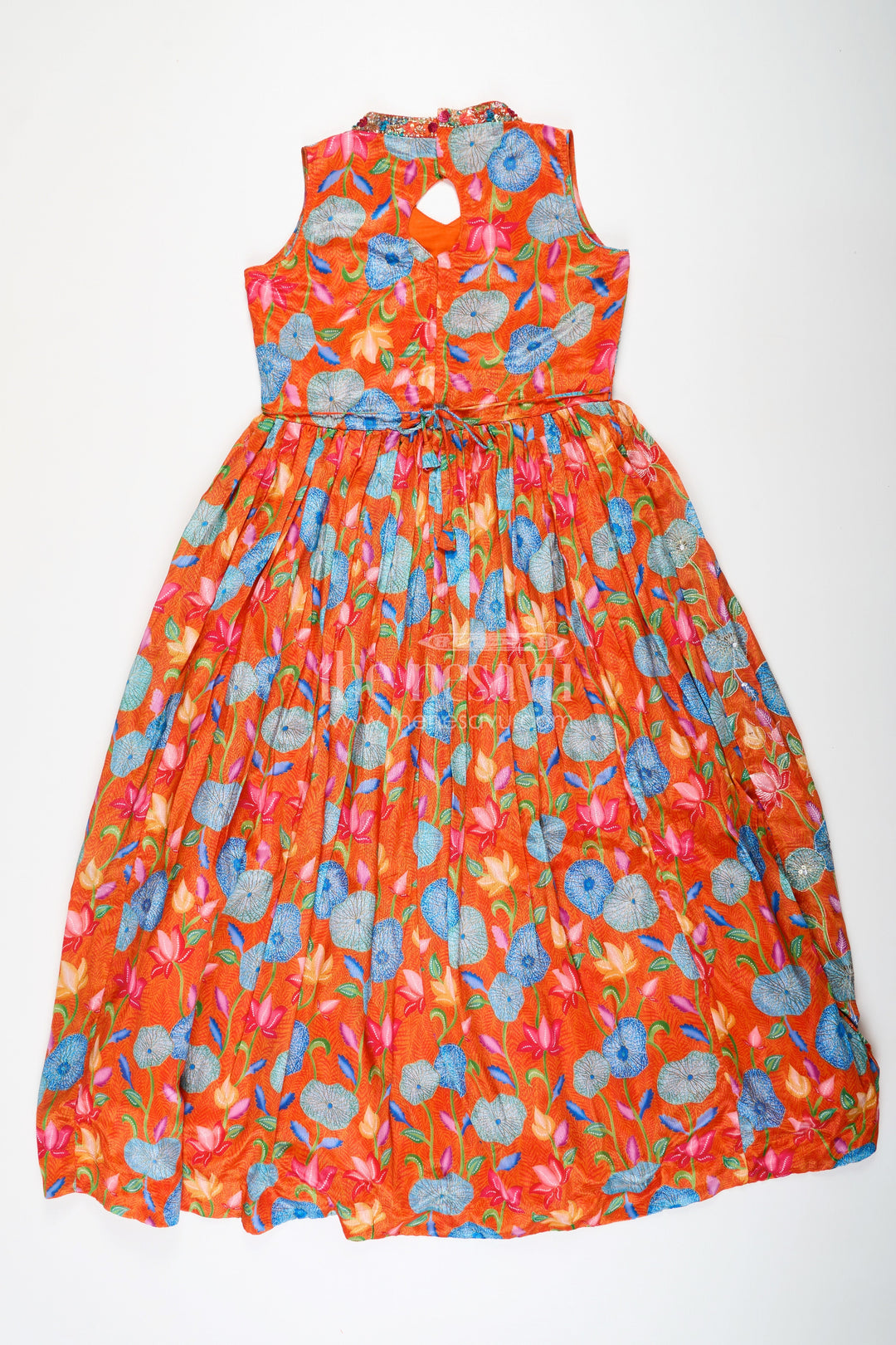 The Nesavu Girls Silk Gown Vibrant Anarkali for Girls in Pure Chinon with Digital Print and Intricate Embellishments Nesavu Nesavu Vibrant Anarkali Girls Pure Chinon Digital Print Intricate Embellishments