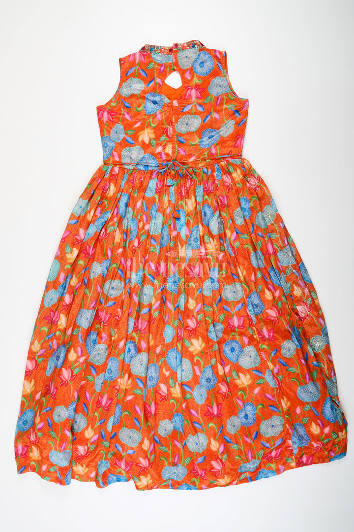 The Nesavu Girls Silk Gown Vibrant Anarkali for Girls in Pure Chinon with Digital Print and Intricate Embellishments Nesavu Nesavu Vibrant Anarkali Girls Pure Chinon Digital Print Intricate Embellishments