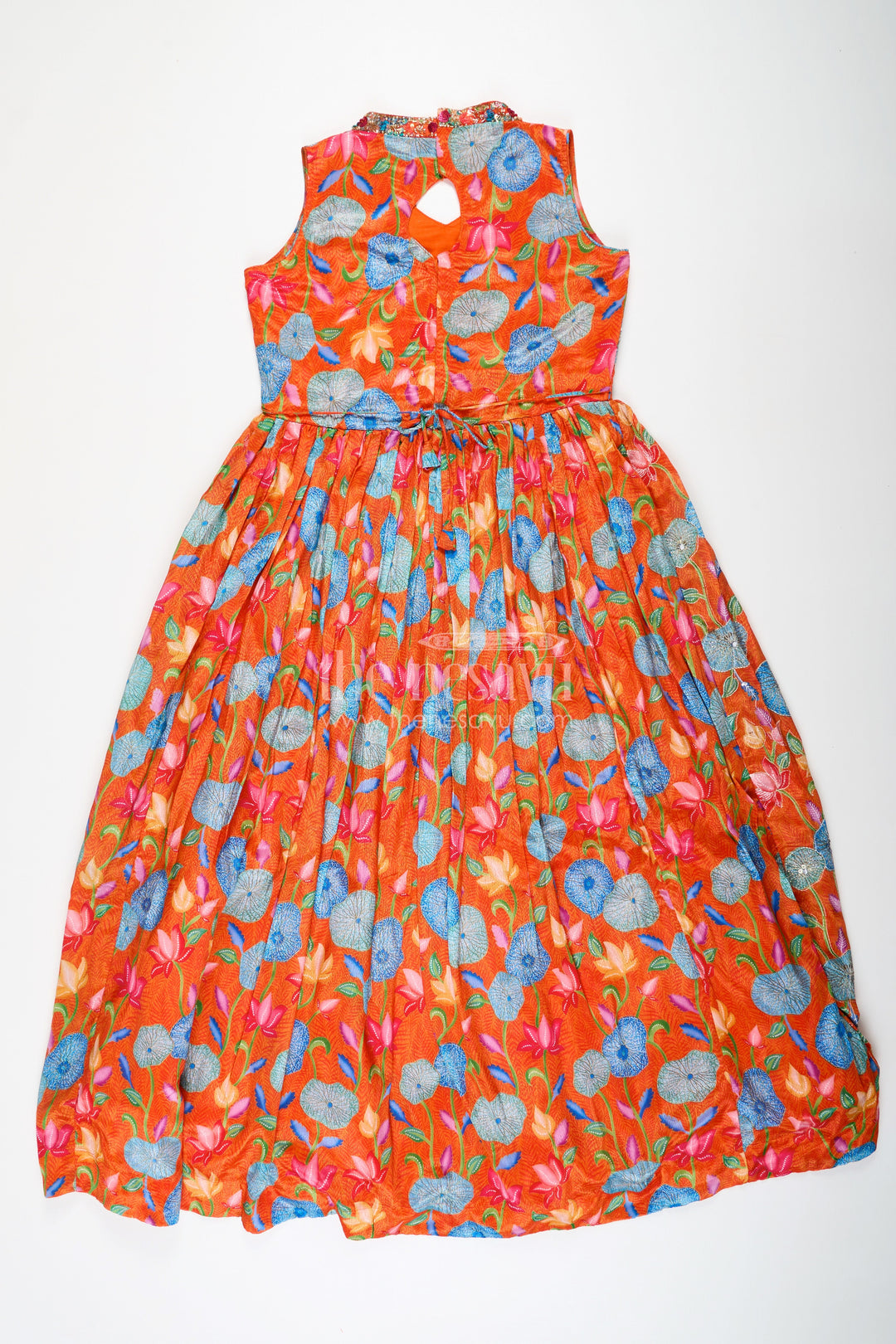 The Nesavu Girls Silk Gown Vibrant Anarkali for Girls in Pure Chinon with Digital Print and Intricate Embellishments Nesavu Nesavu Vibrant Anarkali Girls Pure Chinon Digital Print Intricate Embellishments
