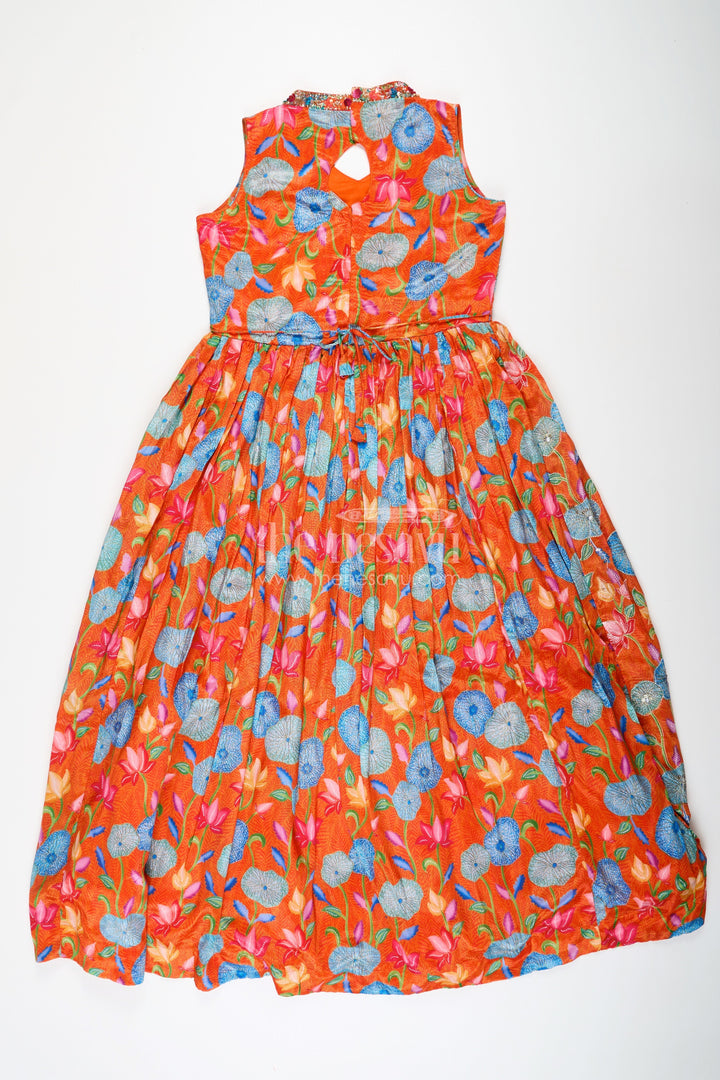 The Nesavu Girls Silk Gown Vibrant Anarkali for Girls in Pure Chinon with Digital Print and Intricate Embellishments Nesavu Vibrant Anarkali Girls Pure Chinon Digital Print Intricate Embellishments | The Nesavu