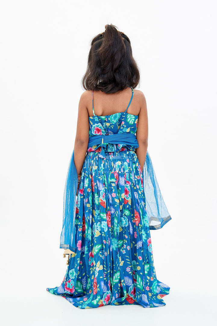 The Nesavu Girls Lehenga Choli Vibrant Blue and Pink Lehenga for Girls with Chinon Digital Printed Silk and Mirror Work Nesavu Vibrant Blue Pink Lehenga Girls Chinon Digital Printed Silk Mirror Work | The Nesavu