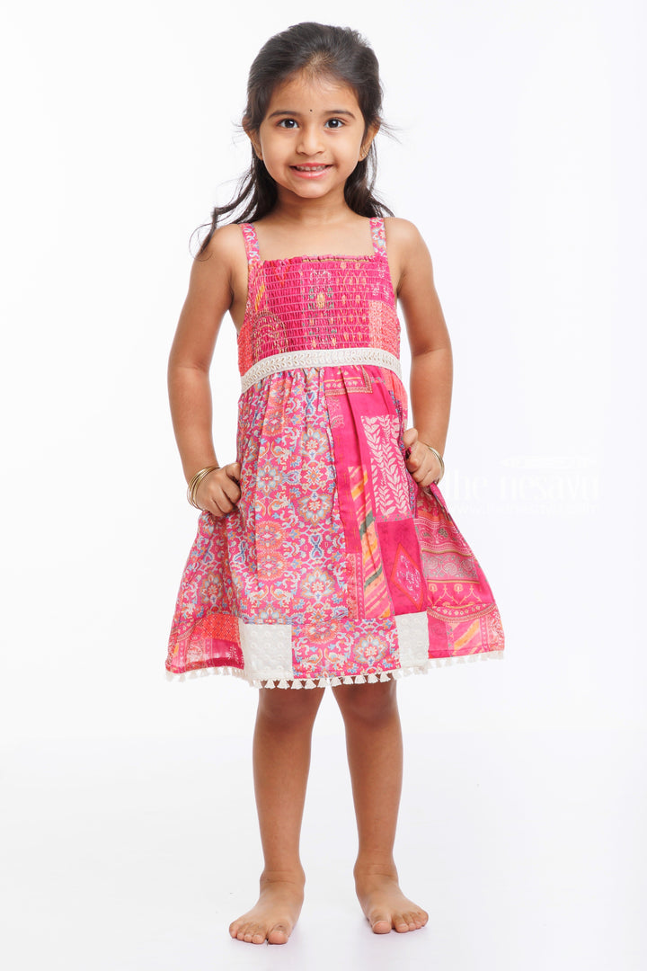 The Nesavu Baby Cotton Frocks Vibrant Boho-Inspired Floral Cotton Dress for Toddlersplayful & Elegant Nesavu 14 (6M) / Pink BFJ537B-14 Girls Cotton Floral Bohemian Dress  Comfort Meets Boho Chic Toddlers  The Nesavu