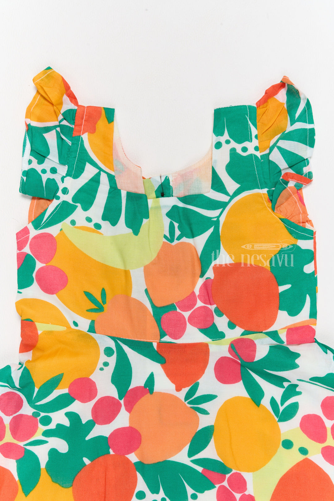 The Nesavu Girls Cotton Frock Vibrant Girls Cotton Ki Gown with Bold Fruit Print and Flutter Sleeves Nesavu Girls Cotton Ki Gown Bright Fruit Print A-Line Design Flutter Sleeves | The Nesavu