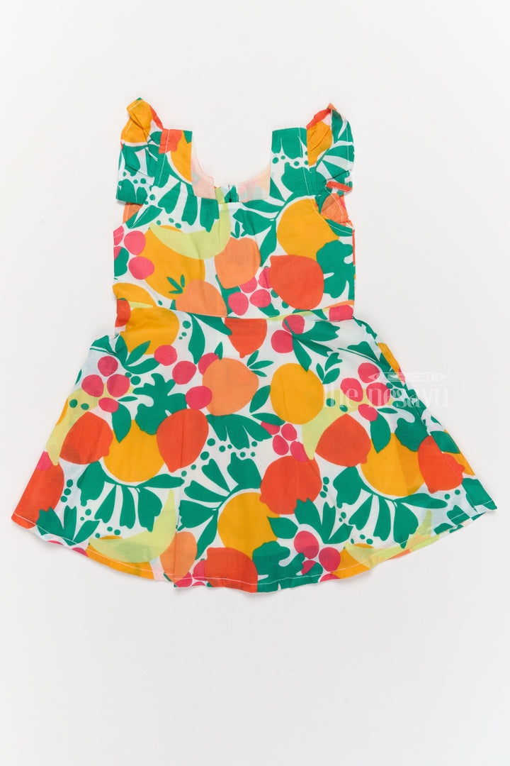 The Nesavu Girls Cotton Frock Vibrant Girls Cotton Ki Gown with Bold Fruit Print and Flutter Sleeves Nesavu Girls Cotton Ki Gown Bright Fruit Print A-Line Design Flutter Sleeves | The Nesavu