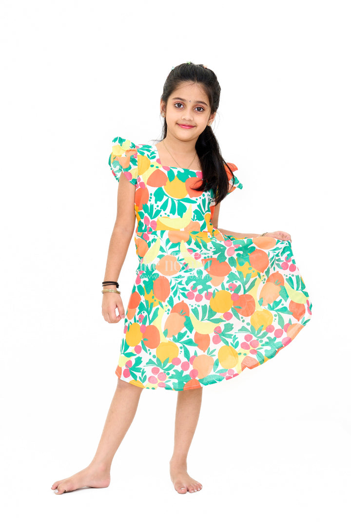 The Nesavu Girls Cotton Frock Vibrant Girls Cotton Ki Gown with Bold Fruit Print and Flutter Sleeves Nesavu Girls Cotton Ki Gown Bright Fruit Print A-Line Design Flutter Sleeves | The Nesavu