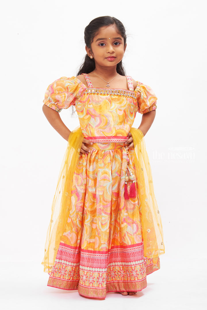 The Nesavu Girls Lehenga Choli Vibrant Girls Lehenga Choli Set with Golden Tones and Dupatta Nesavu 16 (1Y) / Yellow GL412A-16 Girls Festive Lehenga Choli with Dupatta | Vibrant & Golden Traditional Wear | The Nesavu