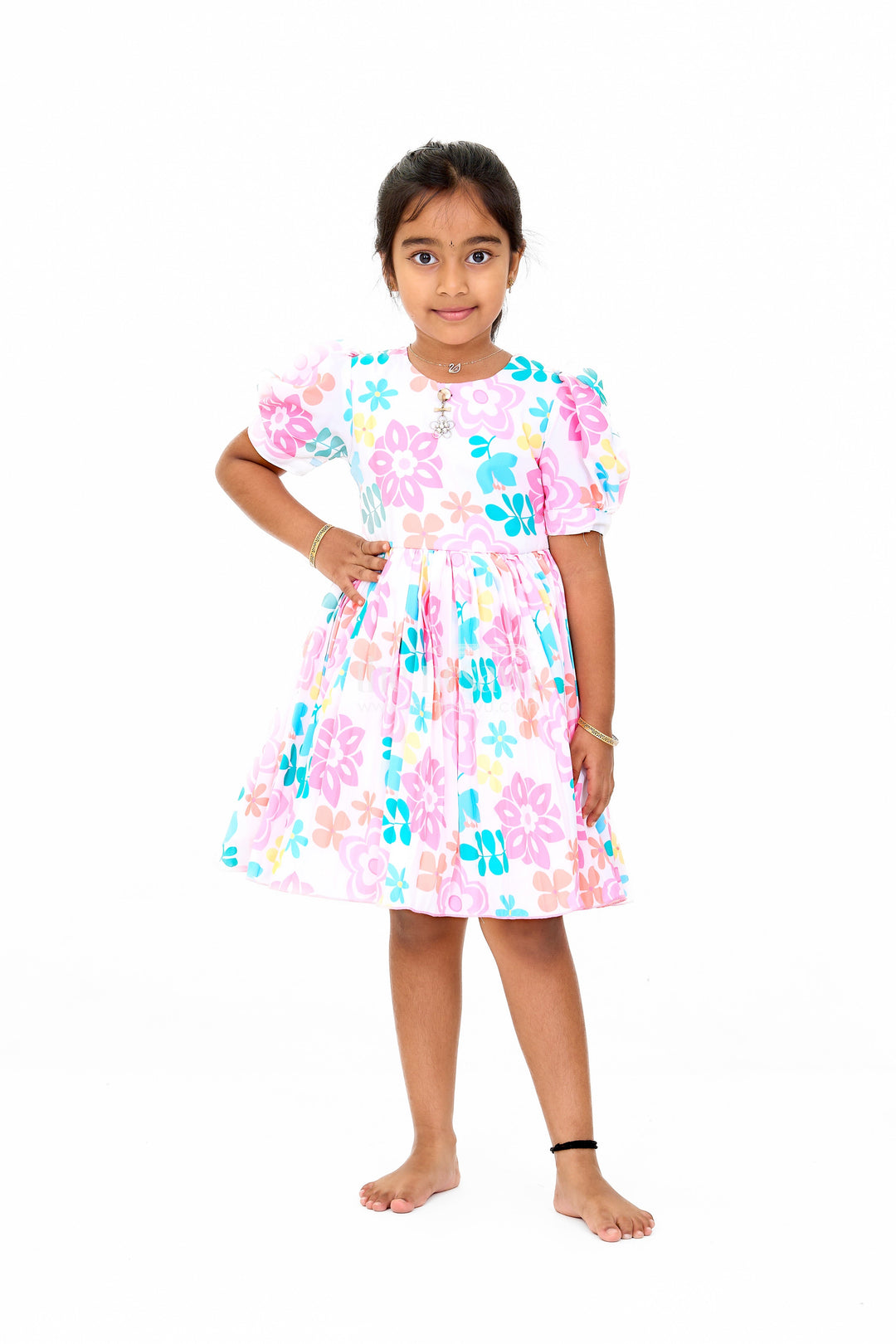 The Nesavu Girls Fancy Frock Vibrant Multicolor Georgette Flower Girls Fancy Frock with Floral Prints and Puff Sleeves Nesavu 16 (1Y) / Multicolor GFC1514A-16 Vibrant Multicolor Georgette Flower Girls Fancy Frock Floral Prints Puff Sleeves | The Nesavu
