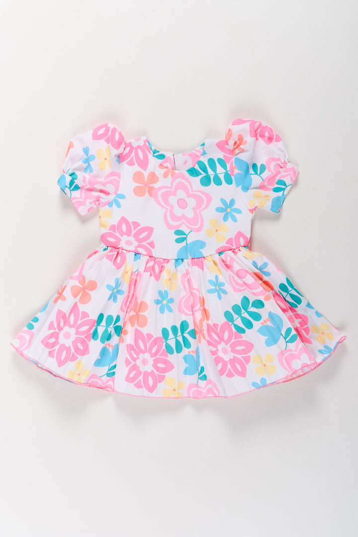The Nesavu Girls Fancy Frock Vibrant Multicolor Georgette Flower Girls Fancy Frock with Floral Prints and Puff Sleeves Nesavu Nesavu Vibrant Multicolor Georgette Flower Girls Fancy Frock Floral Prints Puff Sleeves