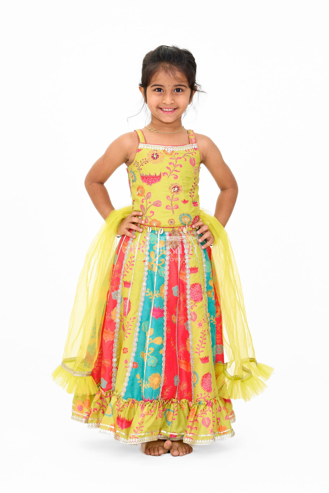 The Nesavu Girls Lehenga Choli Vibrant Multicolor Georgette Girls Lehenga Choli with Embroidered Blouse and Dupatta Nesavu 16 (1Y) / Multicolor GL554A-16 Nesavu Multicolor Georgette Girls Lehenga Choli Embroidered Blouse Dupatta