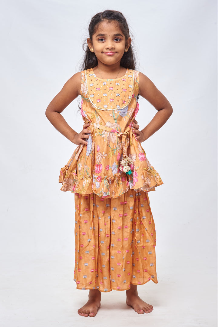 The Nesavu Girls Sharara / Plazo Set Vibrant Orange Floral Flared Kurti & Pleated Palazzo: Sun-Kissed Elegance for Girls- Designer Dress for Traditional Festives Nesavu 16 (1Y) / Orange / Muslin Silk GPS209B-16 Comfortable Kurti with Palazzo for Kids | Latest Diwali Designs 2023 | The Nesavu