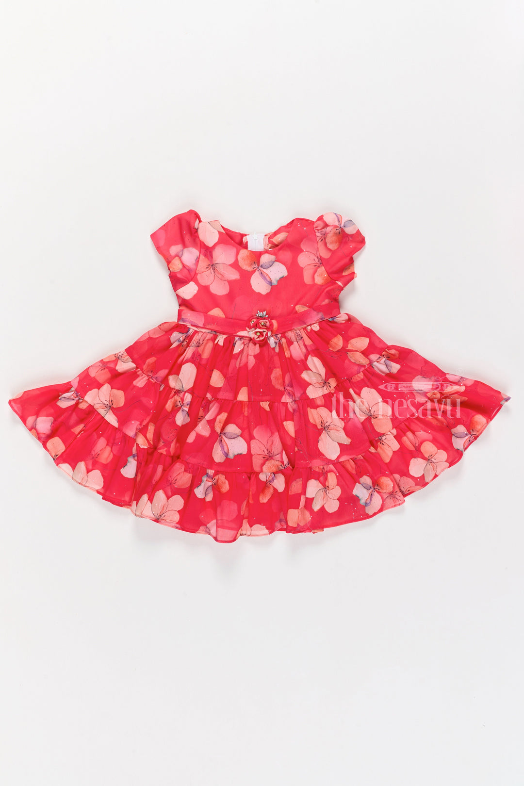 The Nesavu Girls Fancy Frock Vibrant Red Fancy Christmas Outfit for Girls with Butterfly Floral Motifs Nesavu 18 (2Y) / Red GFC1506B-18 Red Fancy Christmas Outfit Girls Festive Floral Motifs | The Nesavu