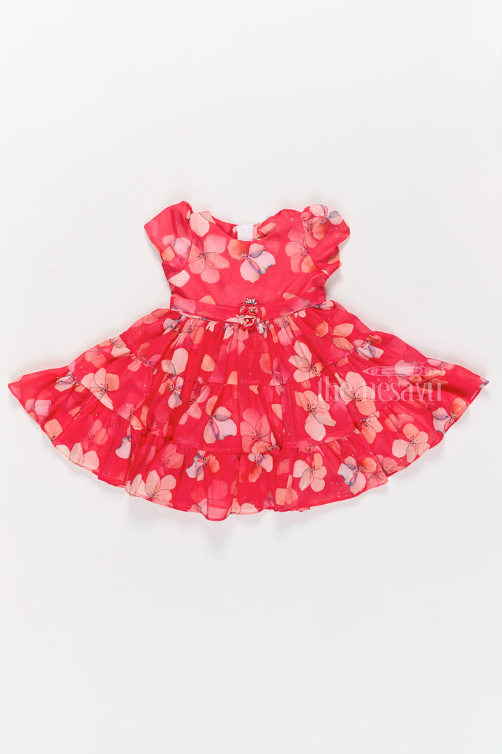 The Nesavu Girls Fancy Frock Vibrant Red Fancy Christmas Outfit for Girls with Butterfly Floral Motifs Nesavu 18 (2Y) / Red GFC1506B-18 Red Fancy Christmas Outfit Girls Festive Floral Motifs | The Nesavu