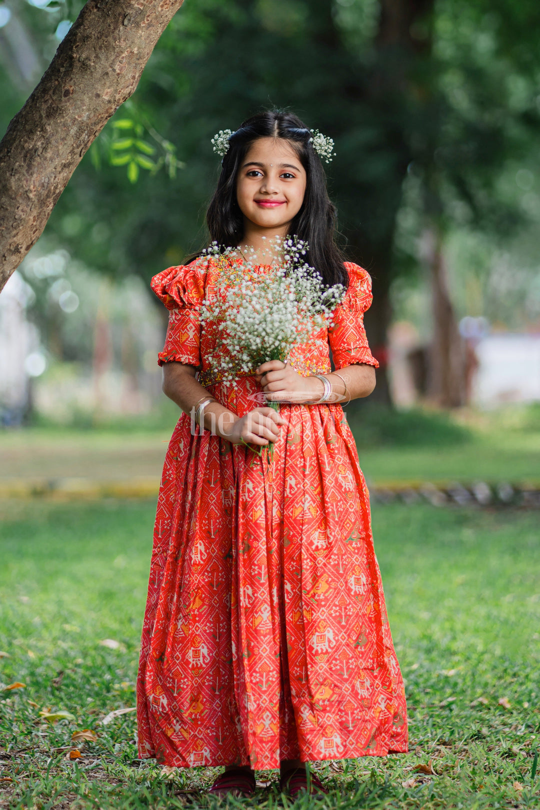 The Nesavu Girls Silk Gown Vibrant Rustic Orange Girls Anarkali with Traditional Embroidery Nesavu Shop Rustic Orange Anarkali for Girls | Traditional Festive Wear Online | The Nesavu