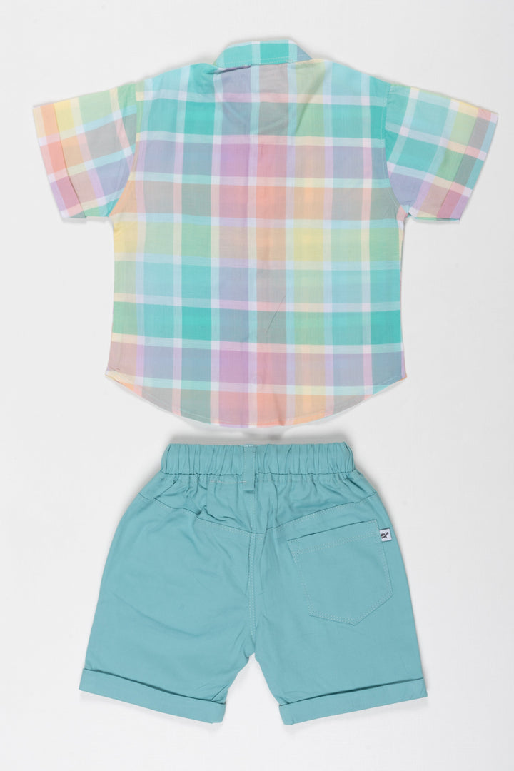 The Nesavu Boys Casual Set Vibrant Summer Playtime Boys Shirt and Shorts Set Nesavu Boys Vibrant Plaid Shirt  Shorts Set | Cool Summer Kids Fashion | The Nesavu