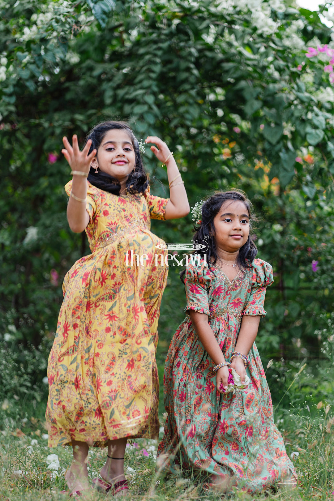 The Nesavu Girls Party Gown Vibrant Yellow Floral Muslin Silk Party Gown for Girls Nesavu Vibrant Yellow Floral Muslin Silk Party Gown for Girls - Elegant & Festive | The Nesavu