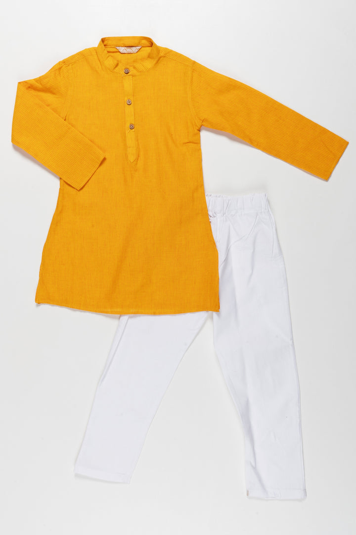 The Nesavu Boys Kurtha Set Vibrant Yellow Kurta with White Pajama Set for Kids - Traditional Festive Wear Nesavu 16 (1Y) / Yellow BES49-16 Vibrant Yellow Kurta with White Pajama Set for Kids | Traditional Festive Wear | The Nesavu