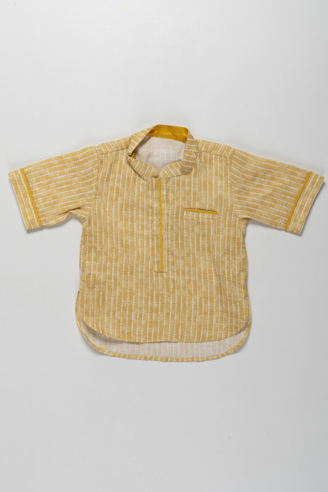 The Nesavu Boys Kurtha Shirt Vibrant Yellow Striped Boys Kurta Shirt - Ideal for Casual and Festive Wear Nesavu 16 (1Y) / Yellow / Linen BS138B-16 Vibrant Yellow Striped Boys Kurta Shirt | Ideal for Casual and Festive Wear | The Nesavu