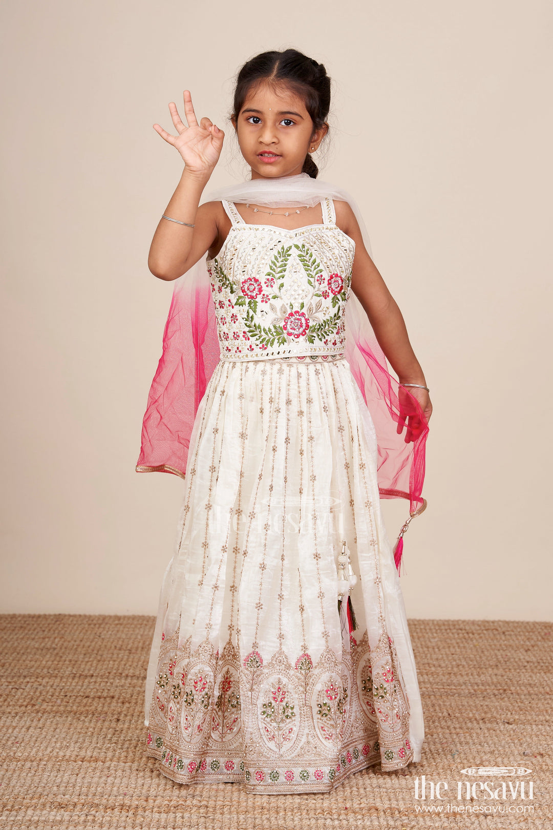 The Nesavu Girls Lehenga Choli Viscose Silk Lehenga Choli Set for Girls with Yoke Detailing for Ethnic Parties Nesavu Nesavu girls lehenga choli designer yoke viscose silk  ideal ethnic birthdays weddings