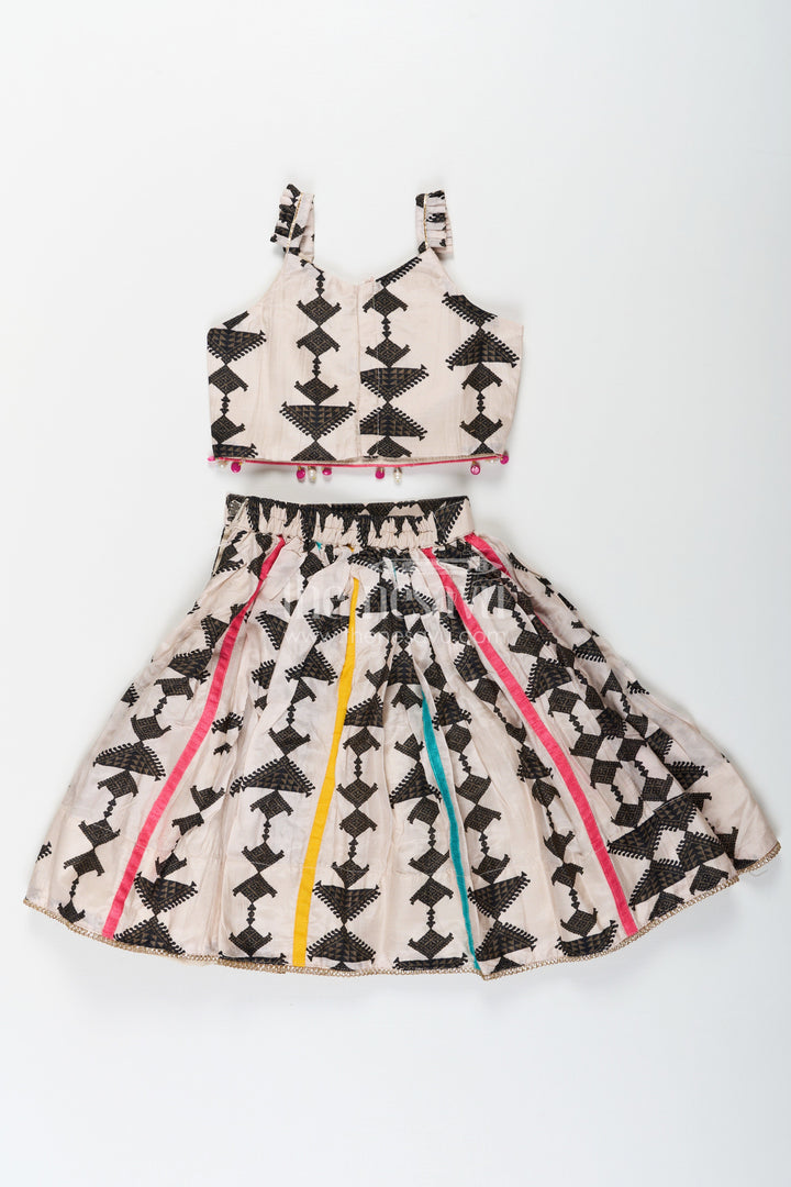 The Nesavu Girls Lehenga Choli Wear Casual Dress Set for Girls with Geometric Digital Print and Vibrant Dupatta in Viscose Silk Nesavu Wear Casual Dress Girls Lehenga Choli in Geometric Digital Print with Dupatta | The Nesavu