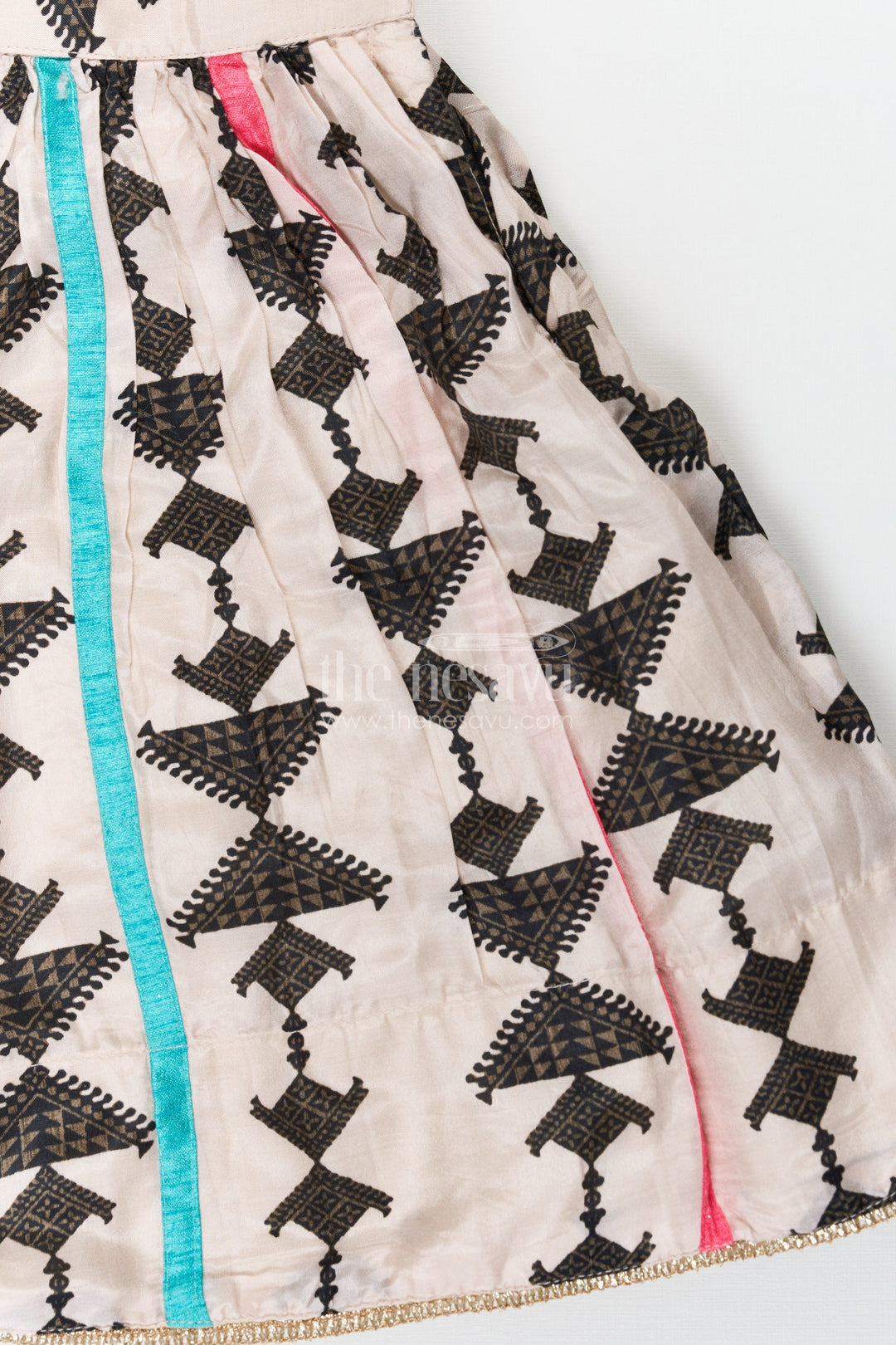 The Nesavu Girls Lehenga Choli Wear Casual Dress Set for Girls with Geometric Digital Print and Vibrant Dupatta in Viscose Silk Nesavu Wear Casual Dress Girls Lehenga Choli in Geometric Digital Print with Dupatta | The Nesavu