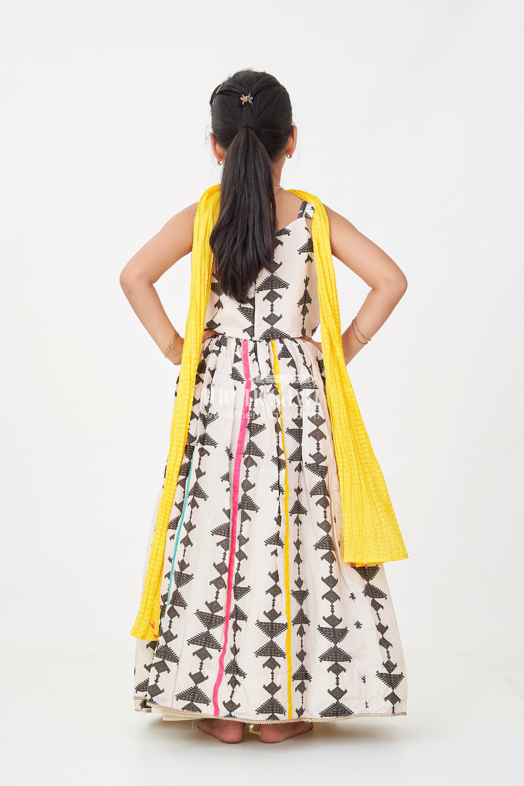 The Nesavu Girls Lehenga Choli Wear Casual Dress Set for Girls with Geometric Digital Print and Vibrant Dupatta in Viscose Silk Nesavu Wear Casual Dress Girls Lehenga Choli in Geometric Digital Print with Dupatta | The Nesavu