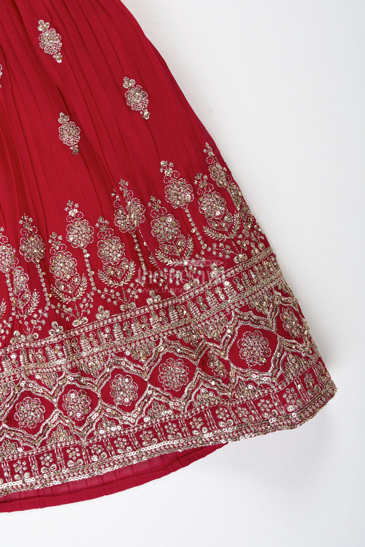 The Nesavu Girls Lehenga Choli Wedding Lehenga Choli for Girls Traditional Grand Dress Nesavu Nesavu Wine Red Traditional Girls Lehenga Heavy Gold Embroidery Grand Wedding Celebrations