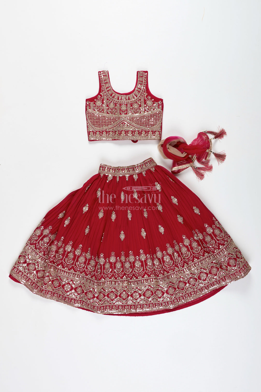 The Nesavu Girls Lehenga Choli Wedding Lehenga Choli for Girls Traditional Grand Dress Nesavu Nesavu Wine Red Traditional Girls Lehenga Heavy Gold Embroidery Grand Wedding Celebrations