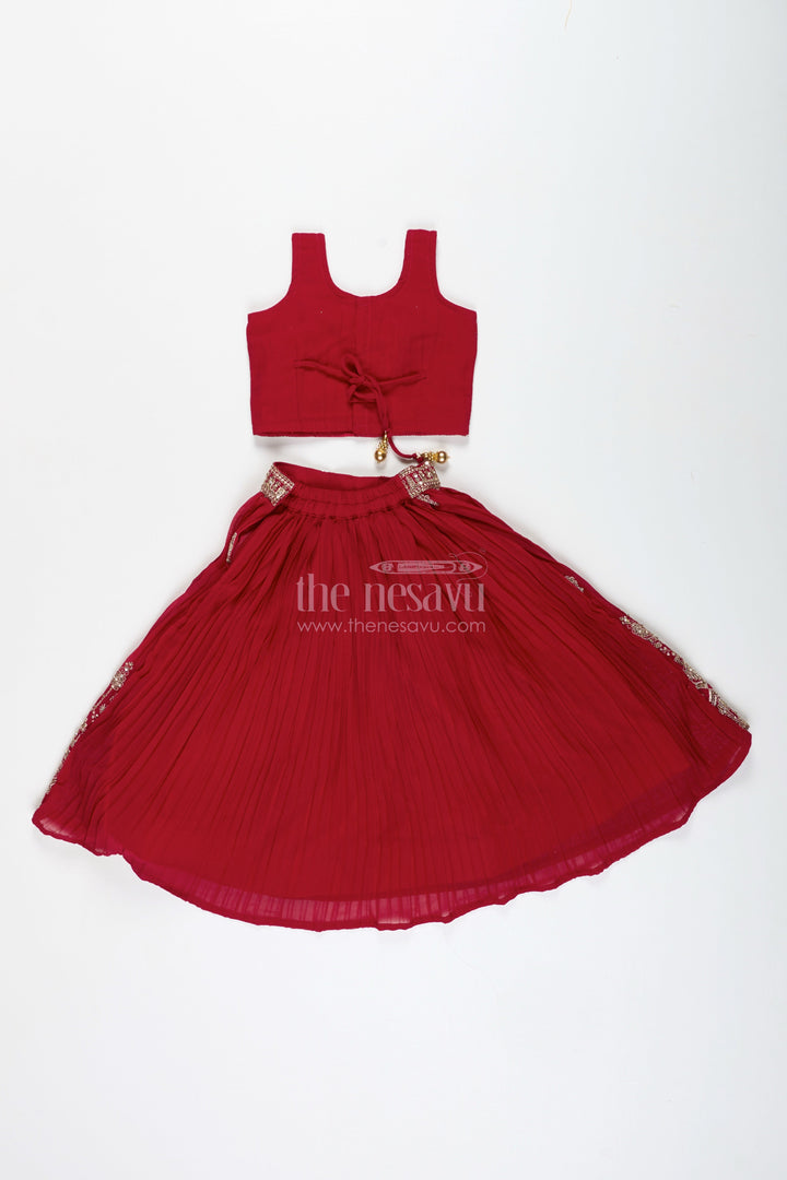 The Nesavu Girls Lehenga Choli Wedding Lehenga Choli for Girls Traditional Grand Dress Nesavu Nesavu Wine Red Traditional Girls Lehenga Heavy Gold Embroidery Grand Wedding Celebrations