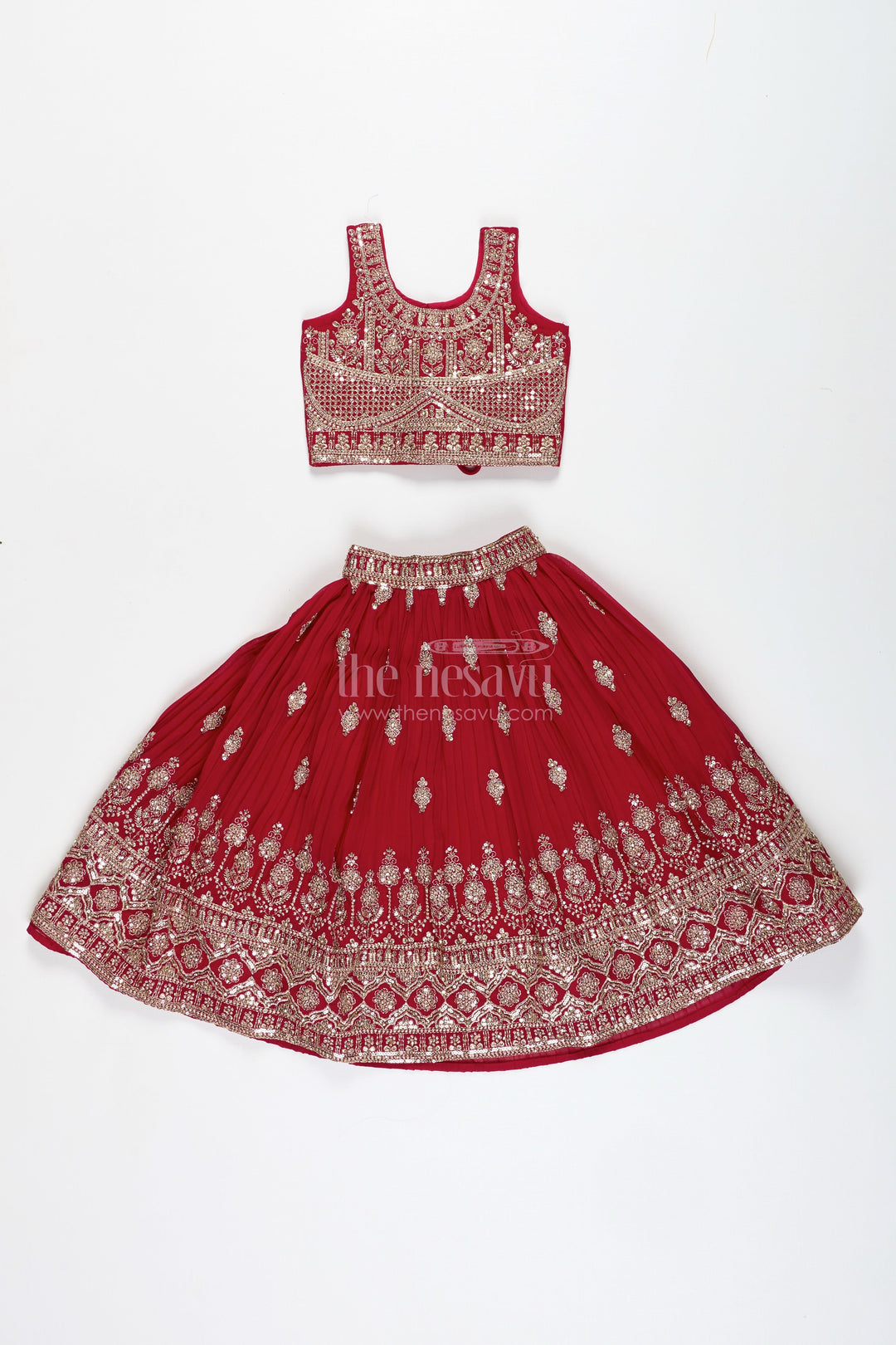 The Nesavu Girls Lehenga Choli Wedding Lehenga Choli for Girls Traditional Grand Dress Nesavu Nesavu Wine Red Traditional Girls Lehenga Heavy Gold Embroidery Grand Wedding Celebrations