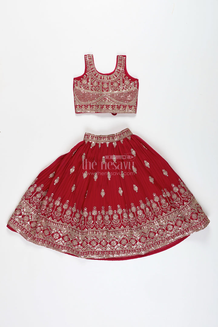 The Nesavu Girls Lehenga Choli Wedding Lehenga Choli for Girls Traditional Grand Dress Nesavu Nesavu Wine Red Traditional Girls Lehenga Heavy Gold Embroidery Grand Wedding Celebrations
