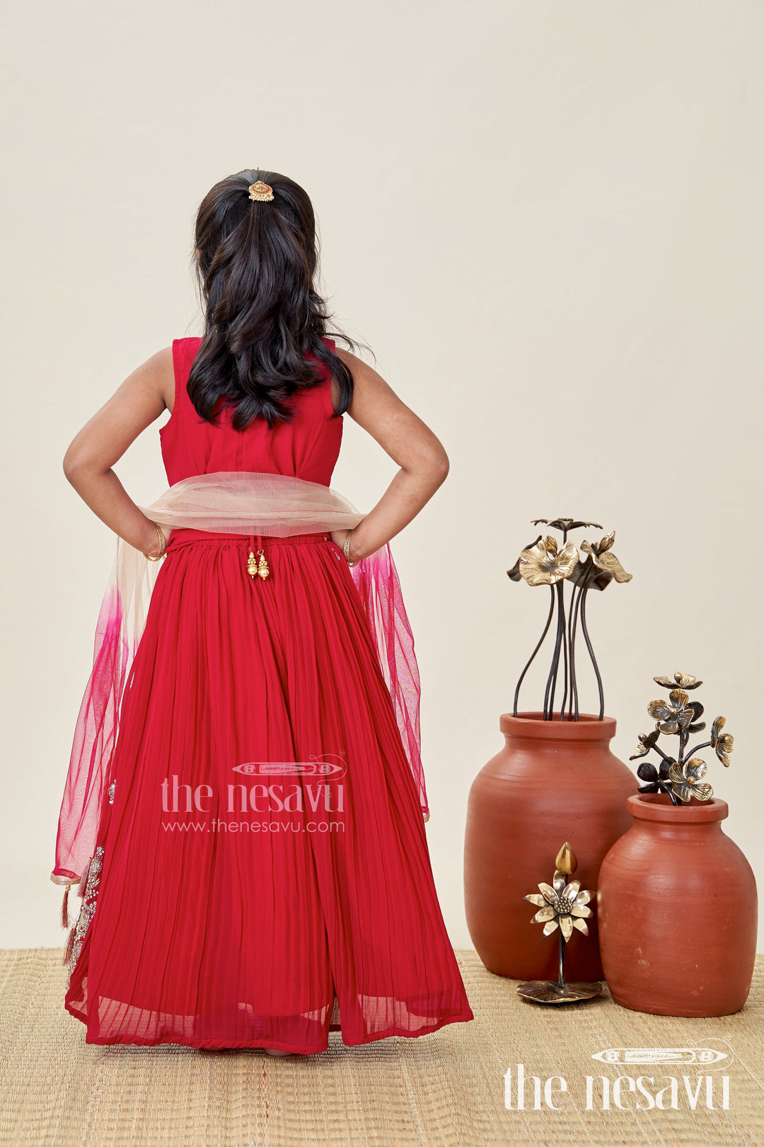 The Nesavu Girls Lehenga Choli Wedding Lehenga Choli for Girls Traditional Grand Dress Nesavu Nesavu Wine Red Traditional Girls Lehenga Heavy Gold Embroidery Grand Wedding Celebrations