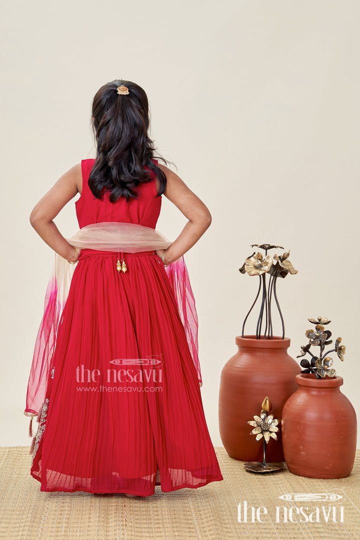 The Nesavu Girls Lehenga Choli Wedding Lehenga Choli for Girls Traditional Grand Dress Nesavu Nesavu Wine Red Traditional Girls Lehenga Heavy Gold Embroidery Grand Wedding Celebrations