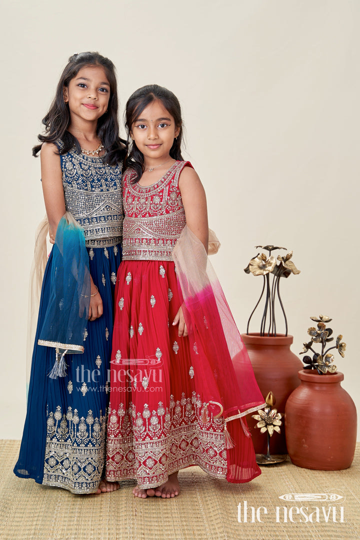 The Nesavu Girls Lehenga Choli Wedding Lehenga Choli for Girls Traditional Grand Dress Nesavu Nesavu Wine Red Traditional Girls Lehenga Heavy Gold Embroidery Grand Wedding Celebrations