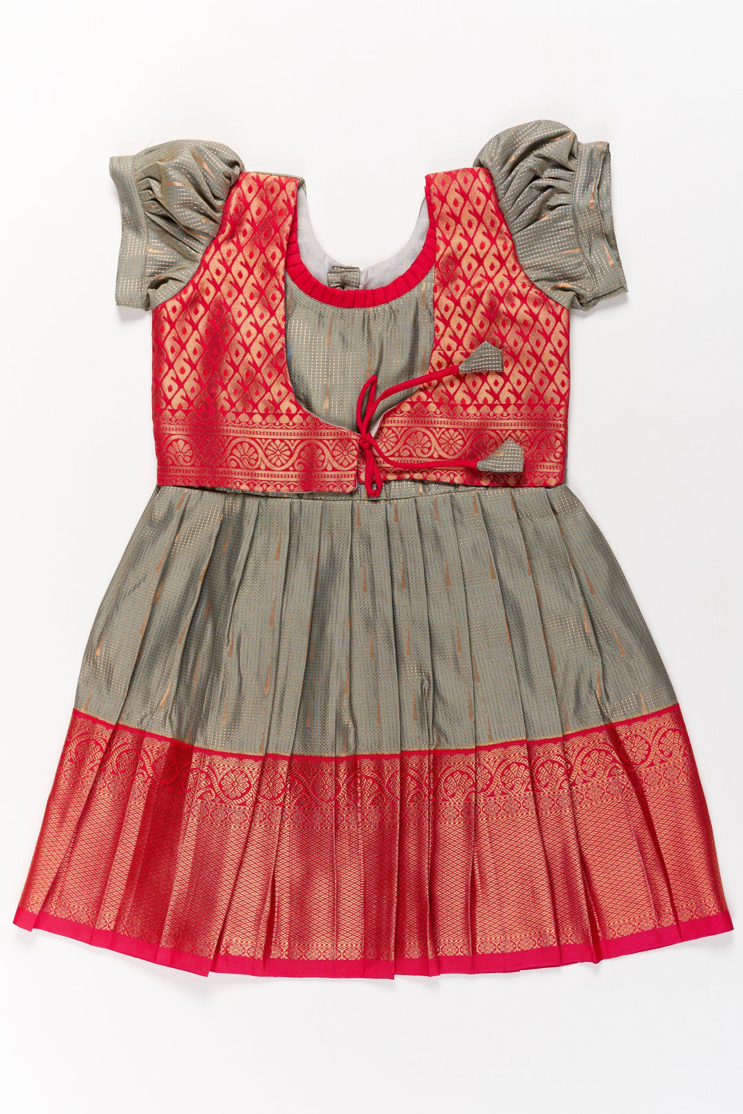 The Nesavu Silk Frock Wedding Reception Gown for Girls in Silk with Red and Gold Brocade Details Nesavu 20 (3Y) / Red SF960B-20 Silk Wedding Reception Gown Girls Red Gold Brocade Design | The Nesavu