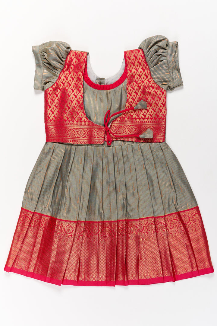 The Nesavu Silk Frock Wedding Reception Gown for Girls in Silk with Red and Gold Brocade Details Nesavu 20 (3Y) / Red SF960B-20 Silk Wedding Reception Gown Girls Red Gold Brocade Design | The Nesavu