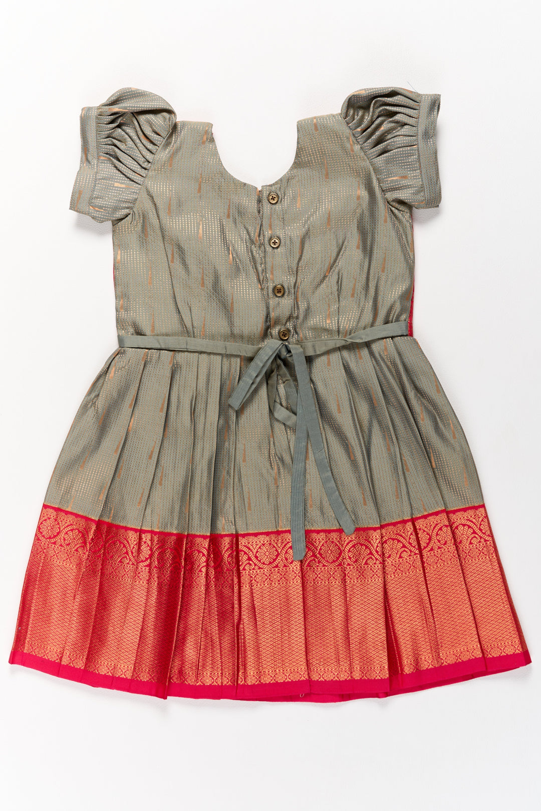 The Nesavu Silk Frock Wedding Reception Gown for Girls in Silk with Red and Gold Brocade Details Nesavu Silk Wedding Reception Gown Girls Red Gold Brocade Design | The Nesavu