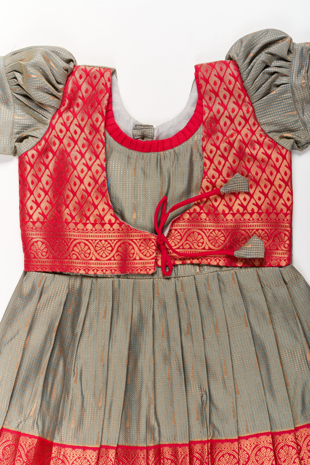 The Nesavu Silk Frock Wedding Reception Gown for Girls in Silk with Red and Gold Brocade Details Nesavu Silk Wedding Reception Gown Girls Red Gold Brocade Design | The Nesavu