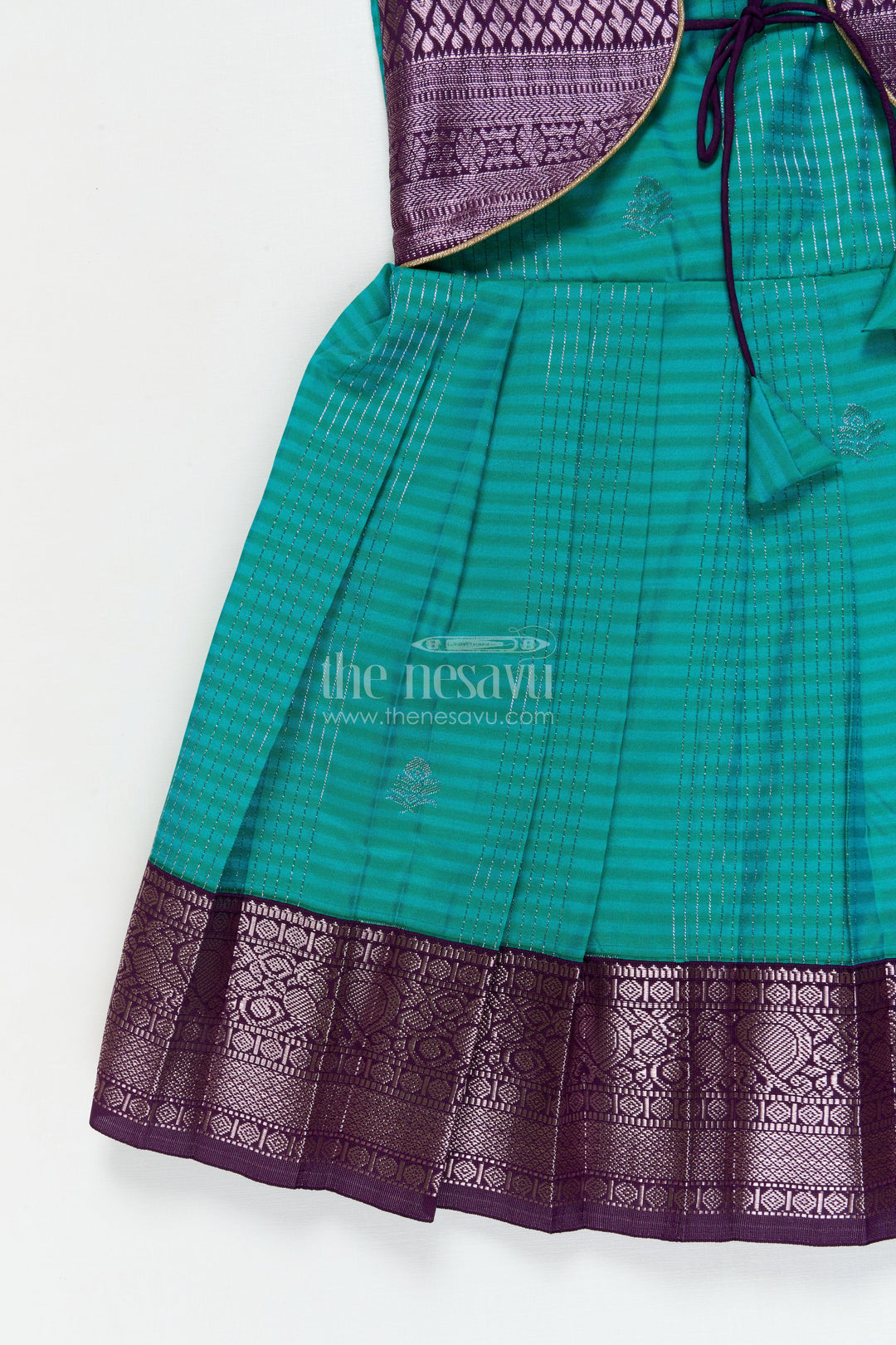 The Nesavu Girls Kanchi Silk Frock Wedding Silk Frock for Toddler Girls with Bridesmaid-style Kanchivaram Border and Yoke Nesavu Nesavu toddler girl silk frock with bridesmaid-inspired Kanchivaram zari border and jacquard yoke