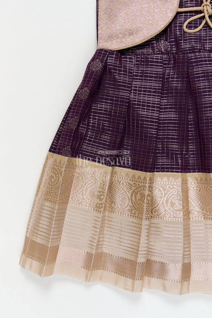 The Nesavu Girls Kanchi Silk Frock Wedding Silk Frock for Toddler Girls with Bridesmaid-style Kanchivaram Saree Design Nesavu Nesavu toddler girl silk frock with bridesmaid style Kanchivaram saree design for weddings and receptions