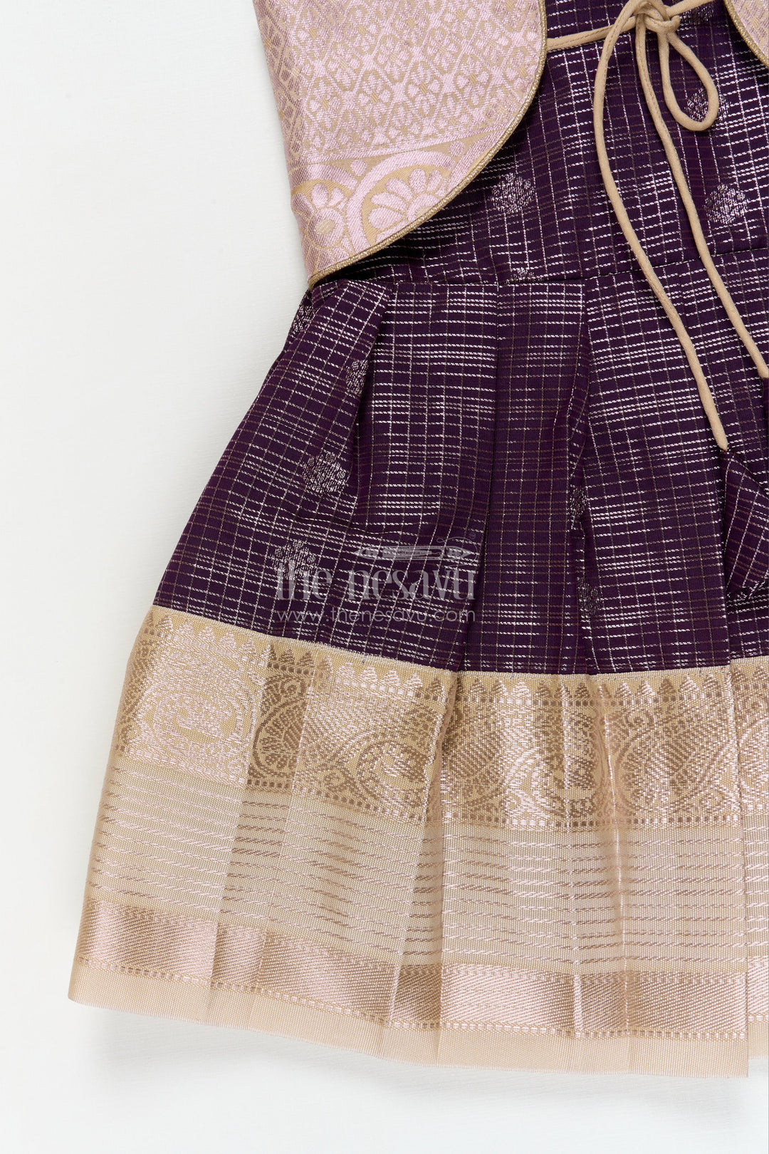 The Nesavu Girls Kanchi Silk Frock Wedding Silk Frock for Toddler Girls with Bridesmaid-style Kanchivaram Saree Design Nesavu Nesavu toddler girl silk frock with bridesmaid style Kanchivaram saree design for weddings and receptions