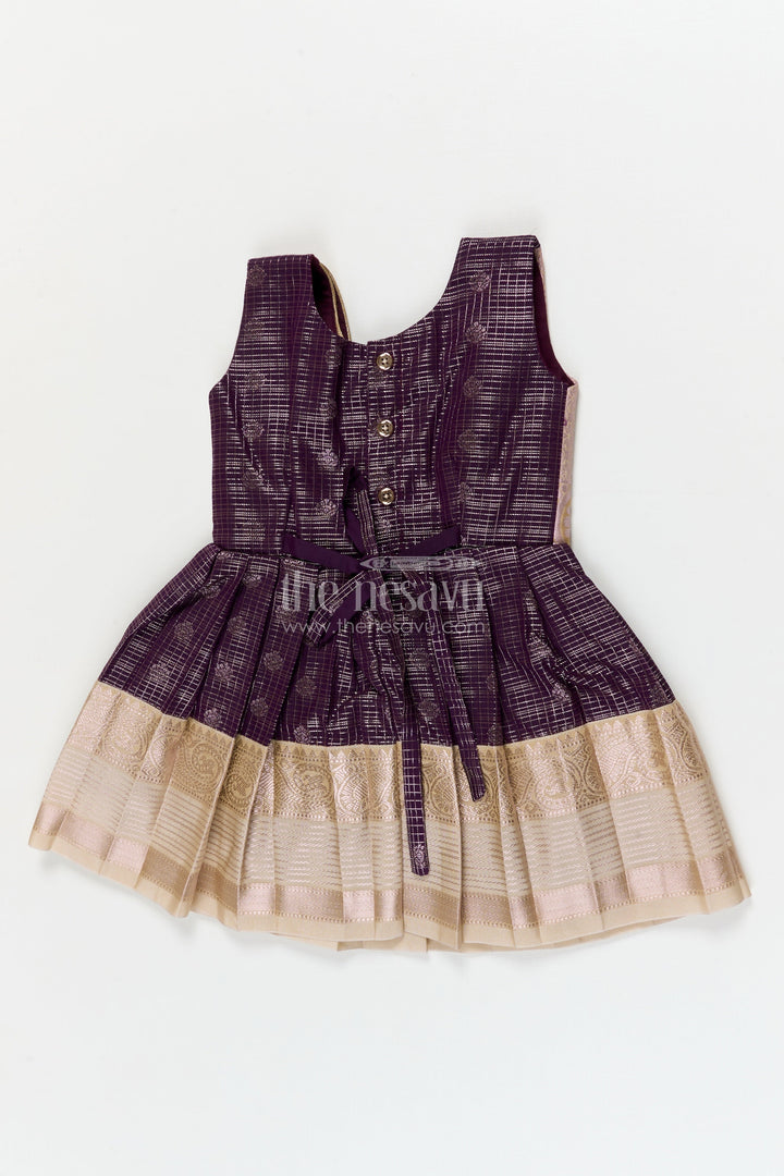 The Nesavu Girls Kanchi Silk Frock Wedding Silk Frock for Toddler Girls with Bridesmaid-style Kanchivaram Saree Design Nesavu Nesavu toddler girl silk frock with bridesmaid style Kanchivaram saree design for weddings and receptions