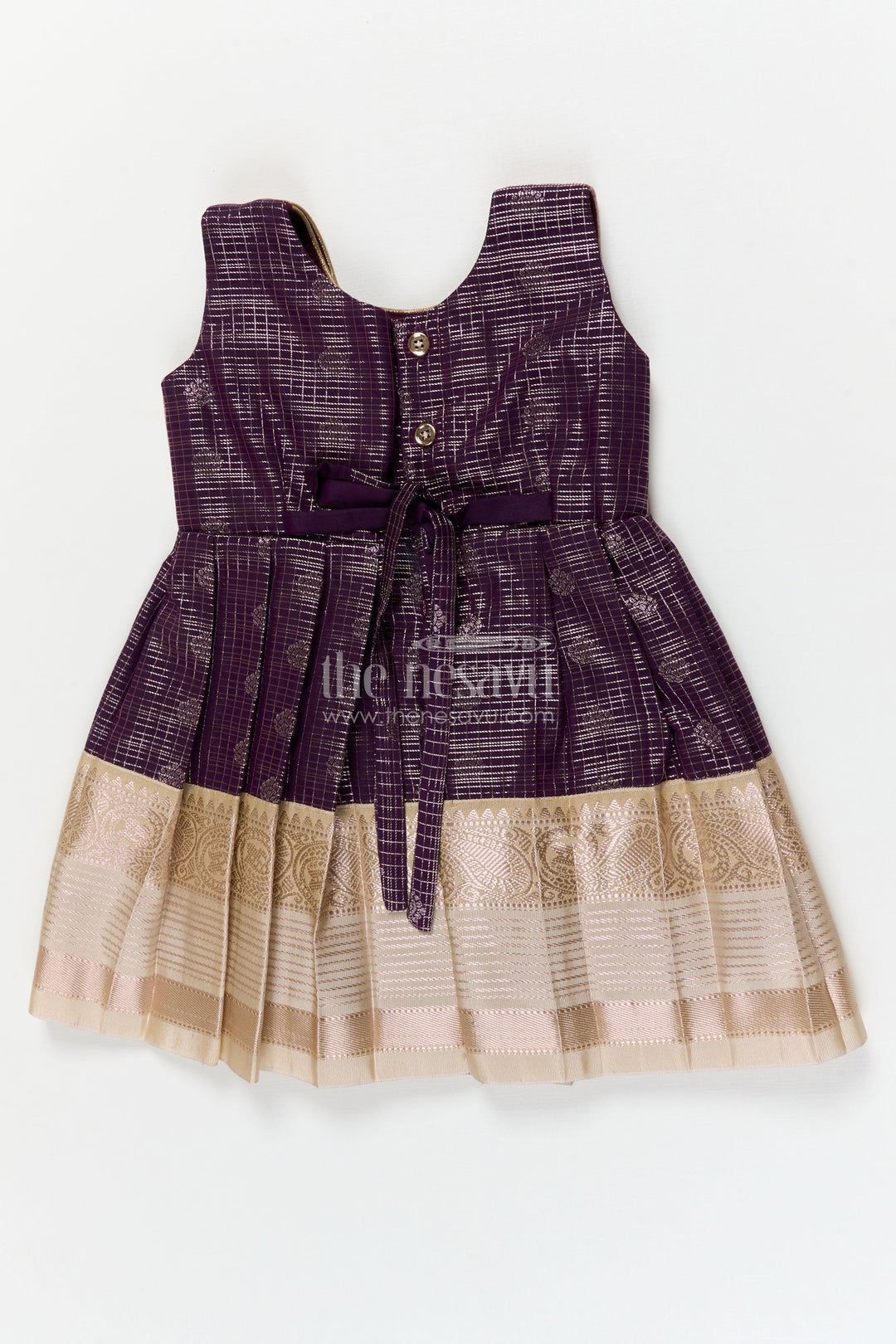 The Nesavu Girls Kanchi Silk Frock Wedding Silk Frock for Toddler Girls with Bridesmaid-style Kanchivaram Saree Design Nesavu Nesavu toddler girl silk frock with bridesmaid style Kanchivaram saree design for weddings and receptions