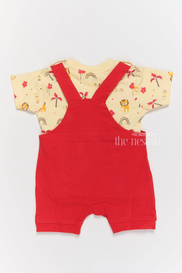 The Nesavu Baby Casual Sets Western Newborn Outfits Red Lion-Themed Dungaree with Printed Yellow T-Shirt Nesavu Western Newborn Outfits Red Lion Dungaree Printed Yellow T-Shirt | The Nesavu