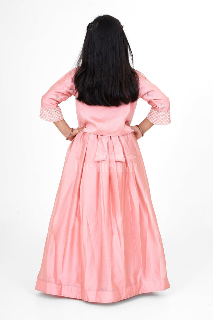 The Nesavu Girls Party Gown Western Party Gown for Girls in Elegant Peach Organza with Embroidered Jacket Nesavu Nesavu Peach Organza Party Gown Girls Western Gown Embroidered Jacket