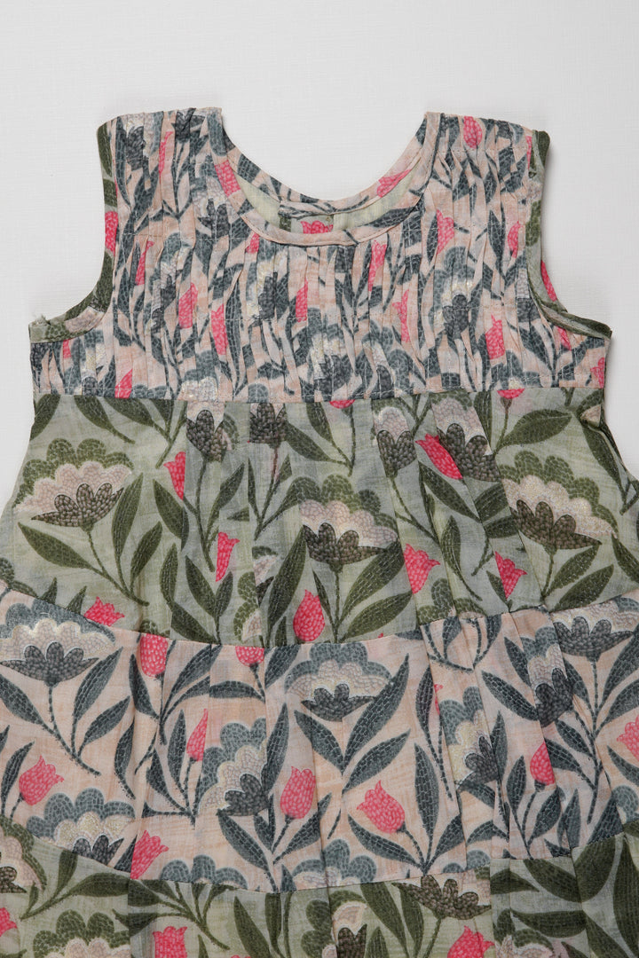 The Nesavu Girls Cotton Frock Whimsical Garden Cotton Frock for Girls Nesavu Girls Botanical Print Cotton Frock | The Nesavu