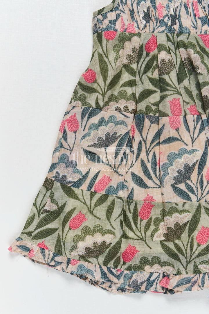 The Nesavu Girls Cotton Frock Whimsical Garden Cotton Frock for Girls Nesavu Girls Botanical Print Cotton Frock | The Nesavu