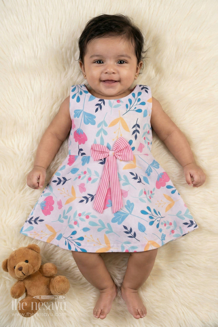 The Nesavu Baby Fancy Frock Whimsical Garden Party Aline Frock for Girls Nesavu 14 (6M) / Pink BFJ507B-14 Girls Sleeveless Floral Print Dress | The Nesavu