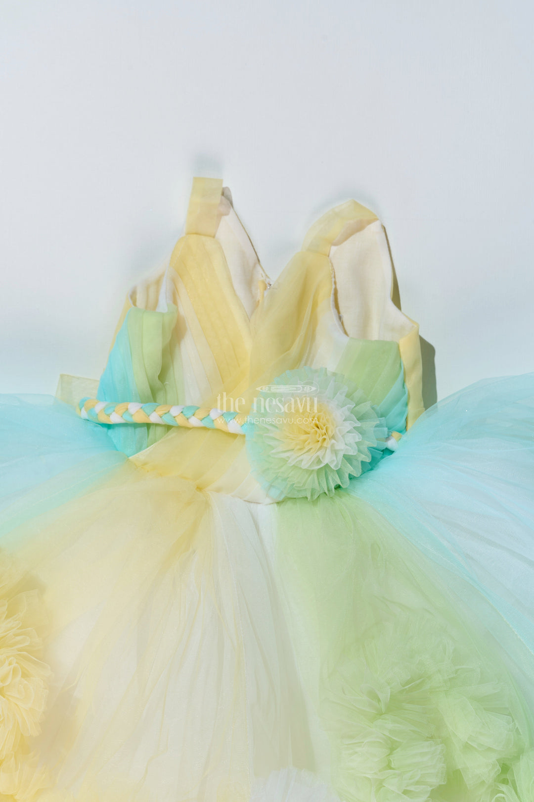 The Nesavu Girls Tutu Frock Whimsical Net Frock for Girls with Multicolor Layers and Ruffled Tutu Design Nesavu Whimsical Net Frock Girls Multicolor Layers Ruffled Tutu Design | The Nesavu